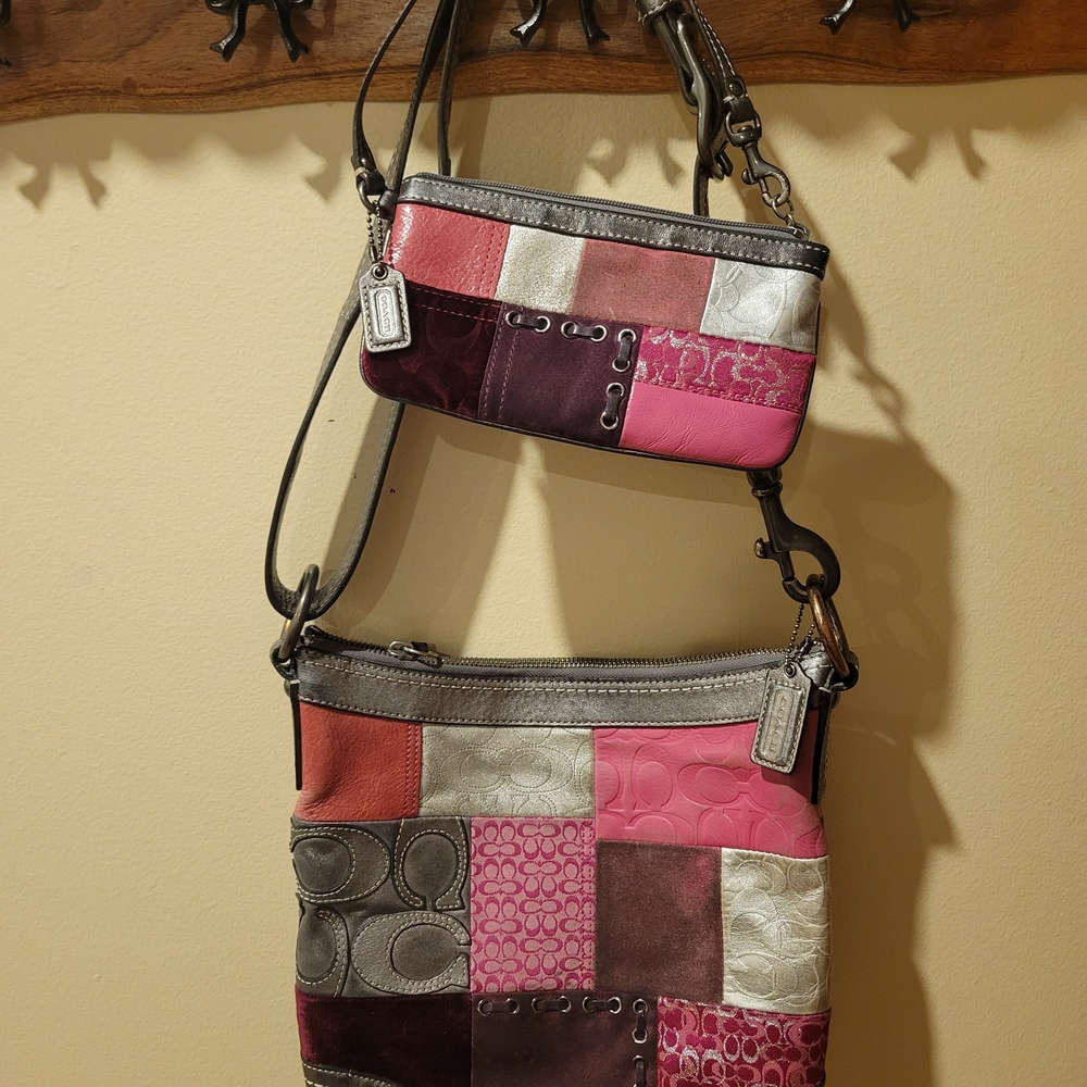 SOLD - Coach Y2K Pink Patchwork Bag & Wrislet
